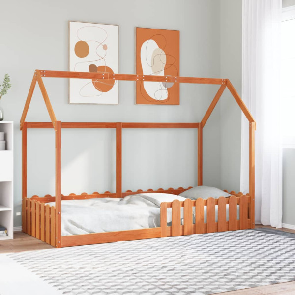 Cama con forma de casa de niños madera maciza marrón 90x200 cm M 3