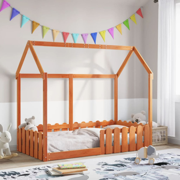Cama con forma de casa de niños madera maciza marrón 80x160 cm M 3