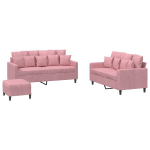 Conjunto de sofás com almofadas 3 peças veludo rosa H