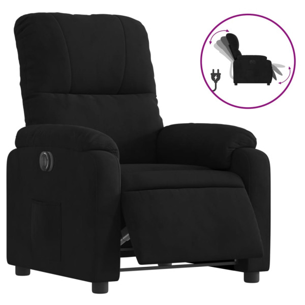 Sillón reclinable eléctrico tela de microfibra negro M 2