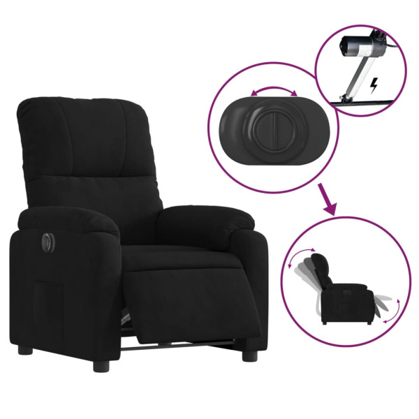 Sillón reclinable eléctrico tela de microfibra negro M 5