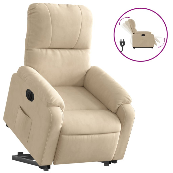 Sillón eléctrico reclinable elevable tela microfibra crema M 2