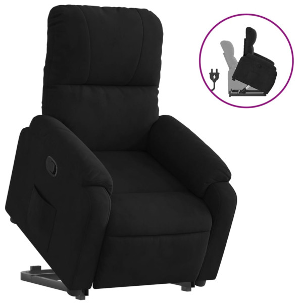 Sillón reclinable elevable tela de microfibra negro M 2