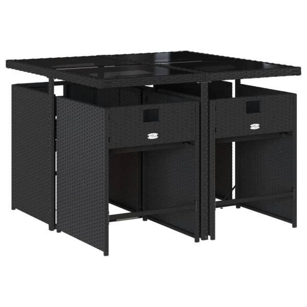 5 pcs conjunto de jantar p/ jardim c/ almofadões vime PE preto M 3