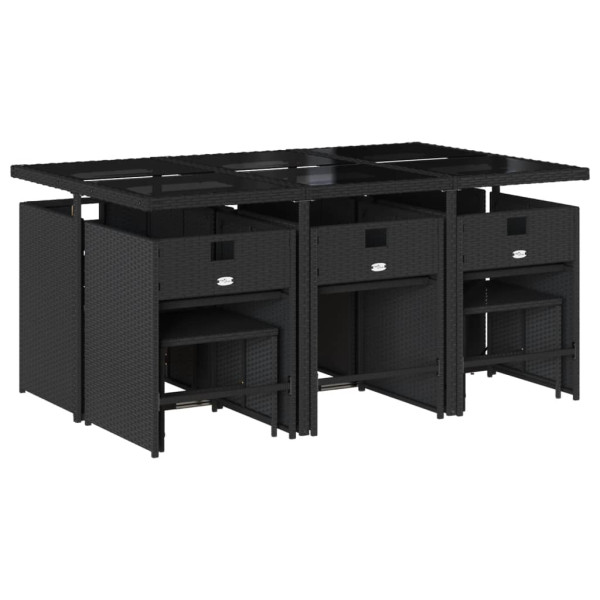 11 pcs conjunto de jantar p/ jardim c/ almofadões vime PE preto M 3