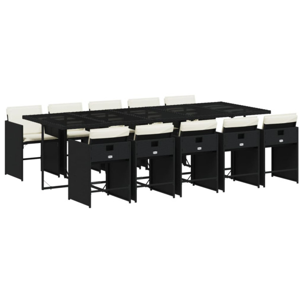 Set de comedor jardín 11 pzas con cojines ratán sintético negro M 2