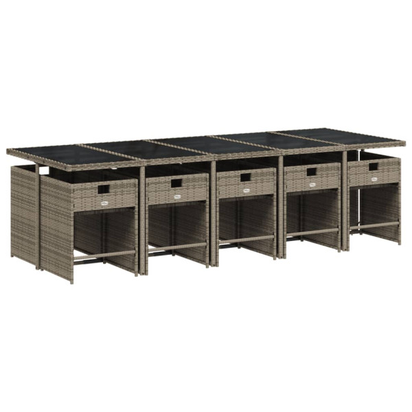 Set de comedor de jardín 11 pzas y cojines ratán sintético gris M 3