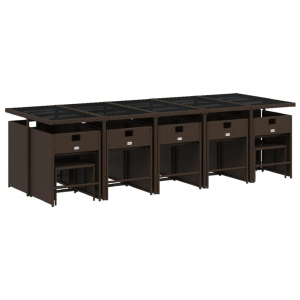 Set comedor de jardín y cojines 15 pzas ratán sintético marrón M 3