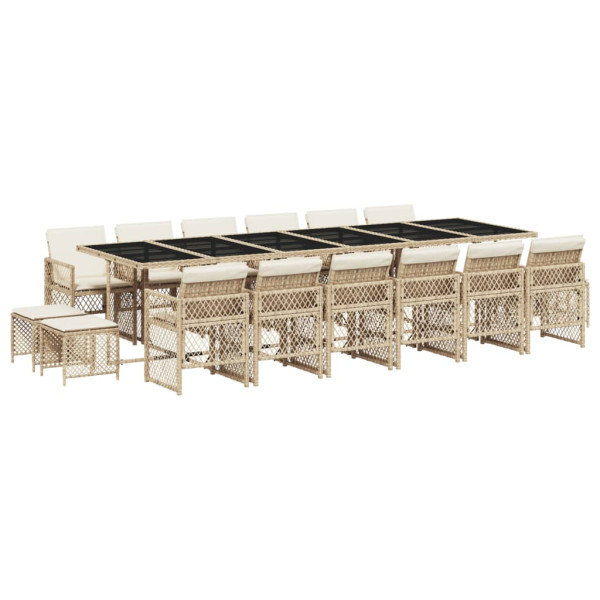 Set comedor de jardín 17 pzas con cojines ratán sintético beige M 2
