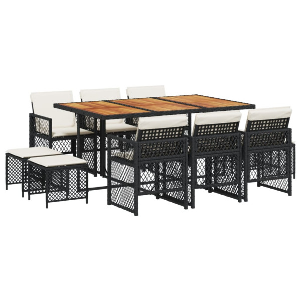 Set de comedor jardín 11 pzas con cojines ratán sintético negro M 2