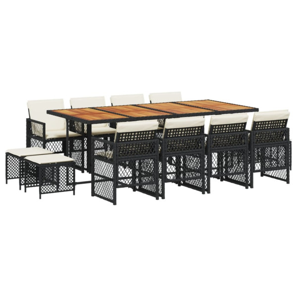 Set comedor de jardín con cojines 13 pzas ratán sintético negro M 2