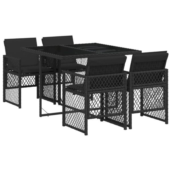 Set de muebles jardín 5 pzas con cojines ratán sintético negro M 2