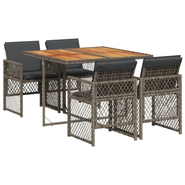 Set comedor de jardín 5 piezas con cojines ratán sintético gris M 2
