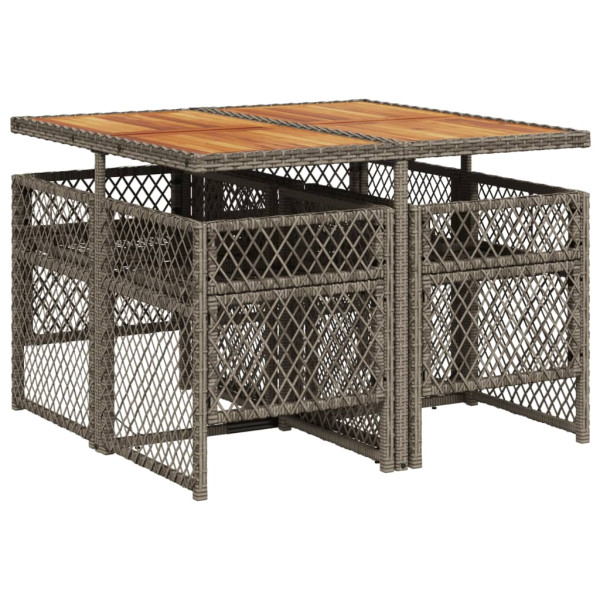 Set comedor de jardín 5 piezas con cojines ratán sintético gris M 5