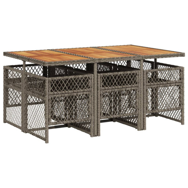 Set comedor jardín 7 pzas y cojines ratán sintético gris M 5