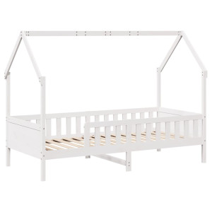 Cama con forma de casa de niños madera maciza blanca 90x190 cm H