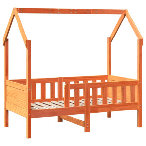 Cama con forma de casa de niños madera maciza marrón 70x140 cm H