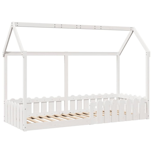 Cama infantil formato casa 80x200 cm pinho maciço branco M 2