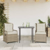 Set comedor de jardín 3 pzas con cojines ratán sintético beige 1