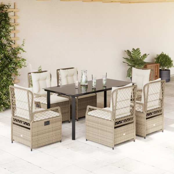 Set comedor de jardín 7 pzas con cojines ratán sintético beige D