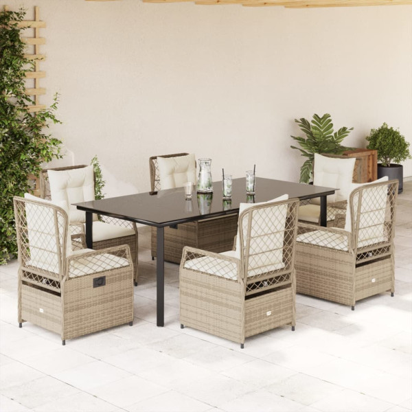 Set comedor de jardín 9 pzas con cojines ratán sintético beige D