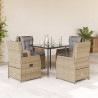 Set comedor de jardín 5 pzas con cojines ratán sintético beige 1