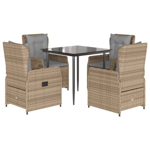 Set comedor de jardín 5 pzas con cojines ratán sintético beige H
