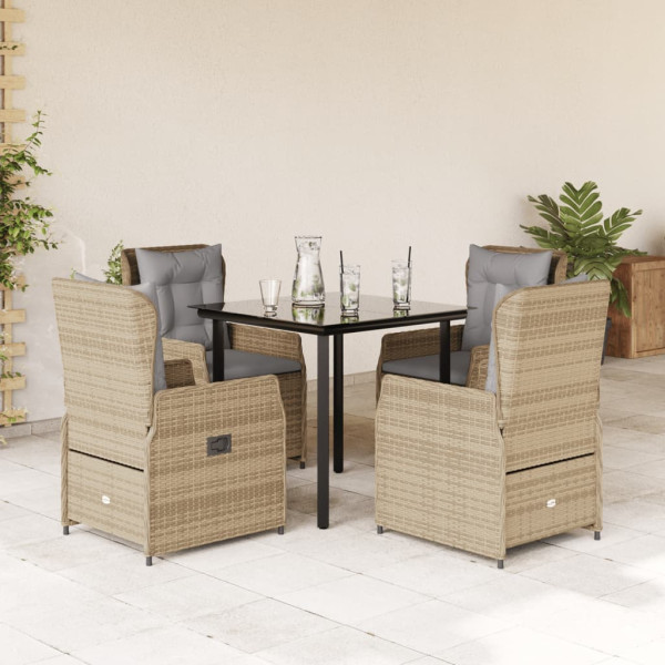 Set comedor de jardín 5 pzas con cojines ratán sintético beige D