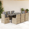 Set comedor de jardín 9 pzas con cojines ratán sintético beige 1