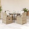 Set comedor de jardín 5 pzas con cojines ratán sintético beige 1