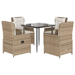 Set comedor de jardín 5 pzas con cojines ratán sintético beige H