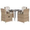 Set comedor de jardín 5 pzas con cojines ratán sintético beige 2