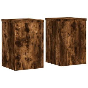 Soportes de plantas 2 uds madera roble ahumado 25x25x35 cm H