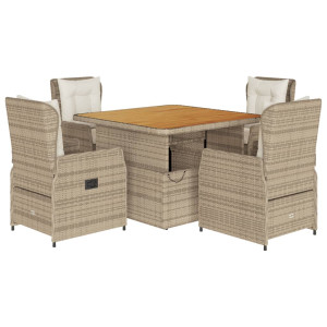 Set comedor de jardín 5 pzas con cojines ratán sintético beige H