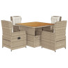 Set comedor de jardín 5 pzas con cojines ratán sintético beige 2