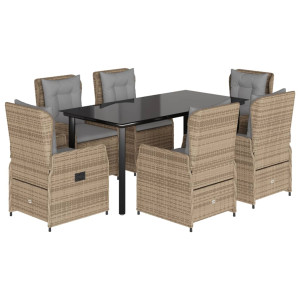 Set comedor de jardín 7 pzas con cojines ratán sintético beige H