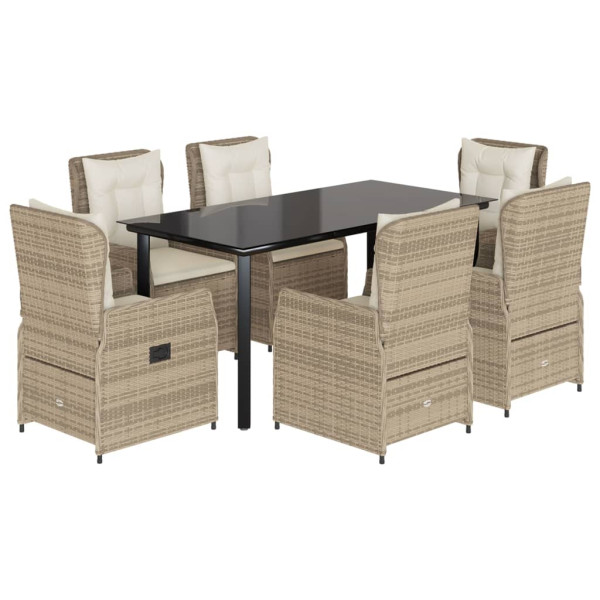 Set comedor de jardín 7 pzas con cojines ratán sintético beige M 2