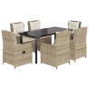 Set comedor de jardín 7 pzas con cojines ratán sintético beige 2