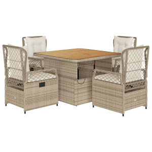 Set comedor de jardín 5 pzas con cojines ratán sintético beige H