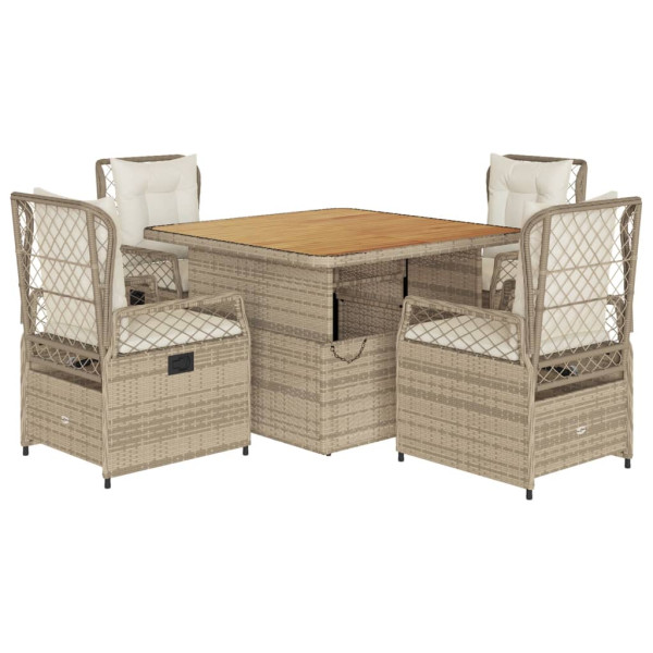 Set comedor de jardín 5 pzas con cojines ratán sintético beige M 2
