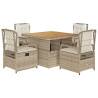 Set comedor de jardín 5 pzas con cojines ratán sintético beige 2