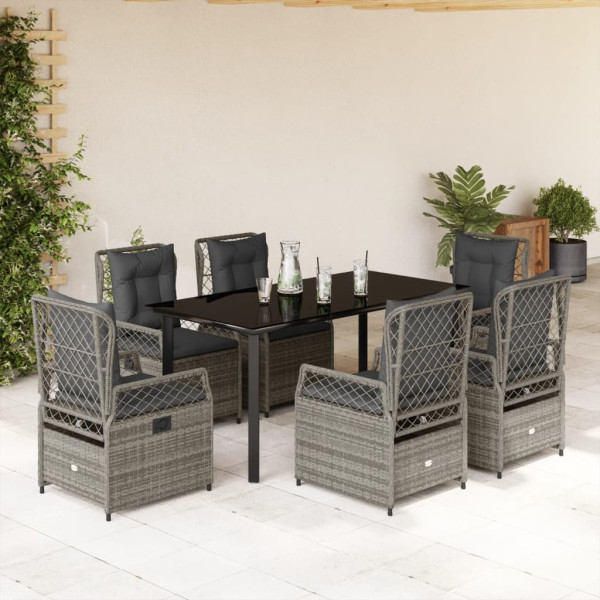 Set comedor jardín 7 pzas y cojines ratán sintético gris D
