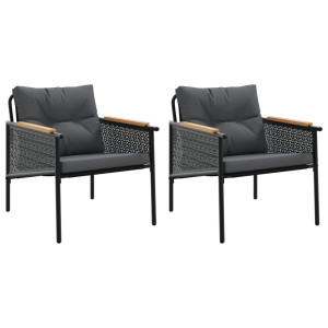 Cadeiras de jardim com almofadões 2 pcs aço preto H