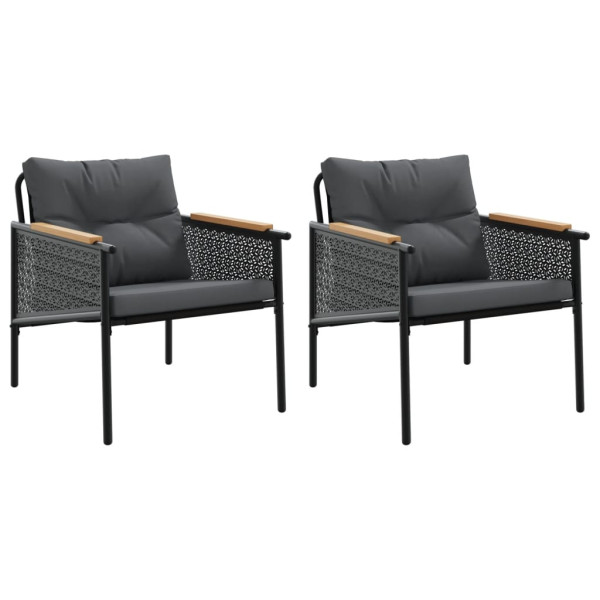 Cadeiras de jardim com almofadões 2 pcs aço preto M 2