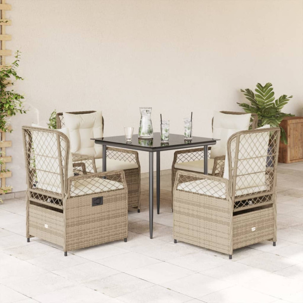 Set comedor de jardín 5 pzas con cojines ratán sintético beige D