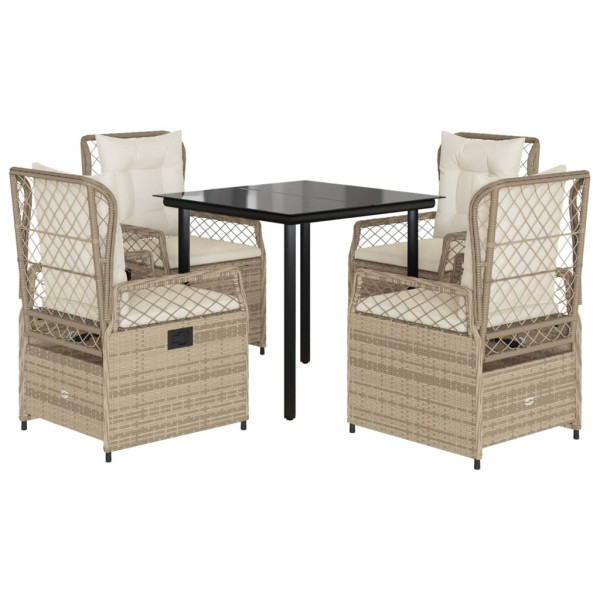 Set comedor de jardín 5 pzas con cojines ratán sintético beige M 2