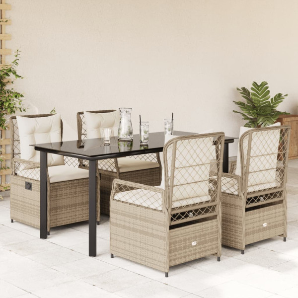 Set comedor de jardín 5 pzas con cojines ratán sintético beige D