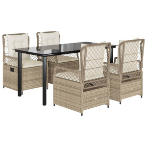 Set comedor de jardín 5 pzas con cojines ratán sintético beige H