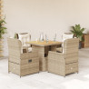 Set comedor de jardín 5 pzas con cojines ratán sintético beige 1