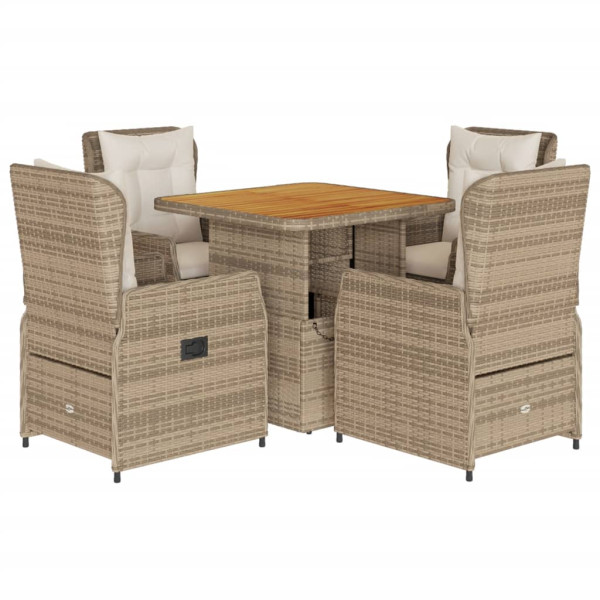 Set comedor de jardín 5 pzas con cojines ratán sintético beige M 2